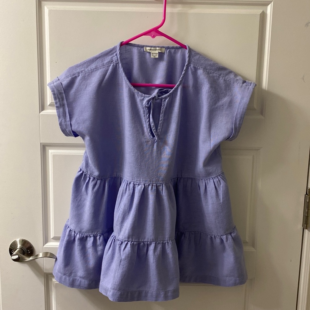 American Eagle oversized tiered peasant style cotton linen blend top XS violet